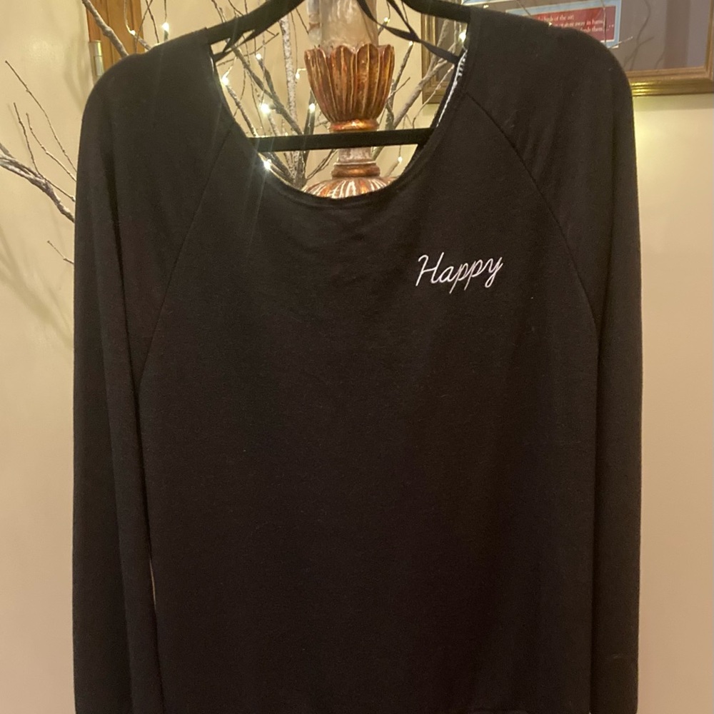 NWT PINK Victoria's Secret Black 'Happy' Long Sleeve Top.